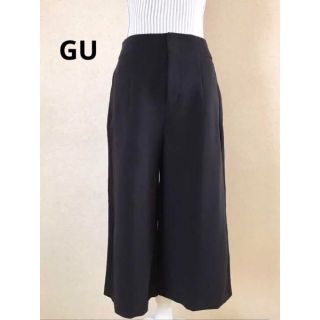 ジーユー(GU)の【美品】GU ワイドパンツ　ガウチョパンツ　Lサイズ　ブラック(クロップドパンツ)