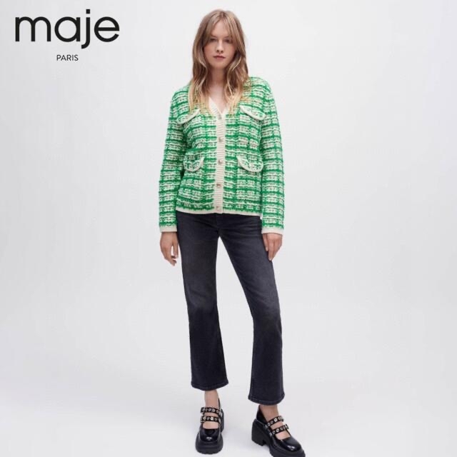 maje - ❤️maje2022新作 新品 緑チェック ニットカーディガン 2色