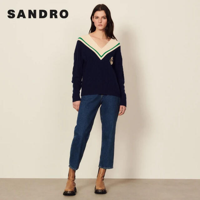 ニット/セーター❤️Sandro22 新作新品　紺色ニットセーター　ウール　カシミヤ　2色上品