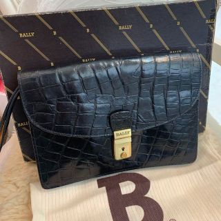 美品☆BALLY バリー クロコ型押し クラッチバッグ セカンドバッグ 黒