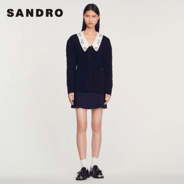 Sandro - ❤️Sandro22 新作新品 紺色ニットカーディガン オシャレ