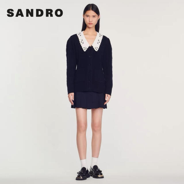 ❤️Sandro22 新作新品　紺色ニットカーディガン　オシャレ　上品