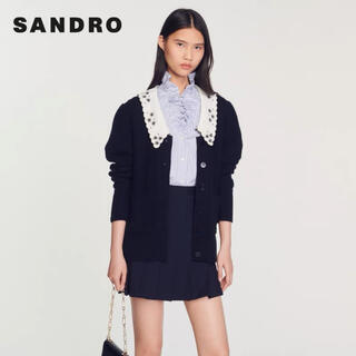 サンドロ(Sandro)の❤️Sandro22 新作新品　紺色ニットカーディガン　オシャレ　上品 (カーディガン)
