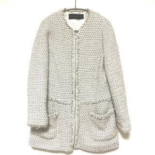 ZARA ノーカラーコート　ホワイト　ツイード　ジャケット