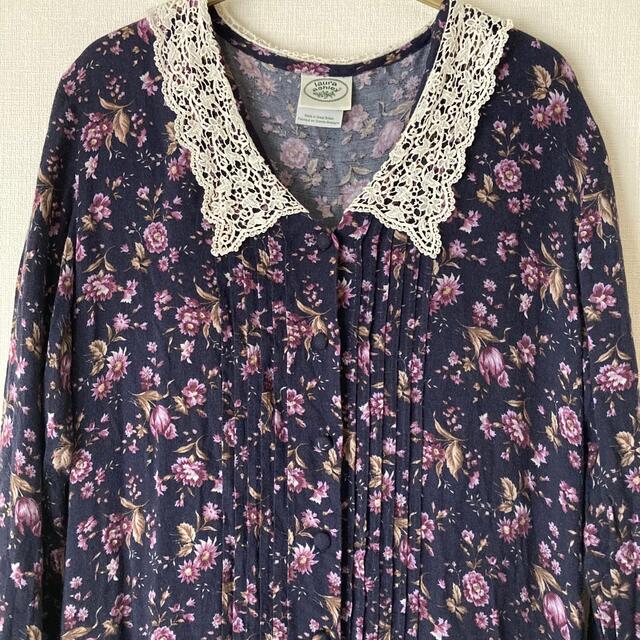 LAURA ASHLEY - ローラアシュレイ レース襟 花柄ロングワンピース