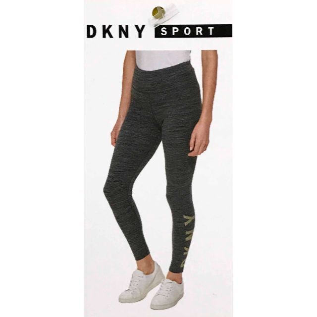 DKNY(ダナキャランニューヨーク)の新品 M ★ DKNY レディース ロゴ レギンス グレー US-S コストコ レディースのレッグウェア(レギンス/スパッツ)の商品写真