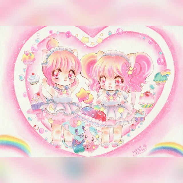 オリジナル 手描きイラスト 月ねこ星ねこぷろじぇくと 1