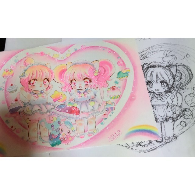オリジナル 手描きイラスト 月ねこ星ねこぷろじぇくと 2