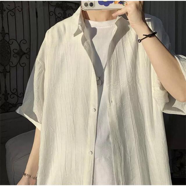 メンズ 韓国 ファッション シースルートップス シャツ 半袖 白 夏 秋 古着 メンズのトップス(シャツ)の商品写真