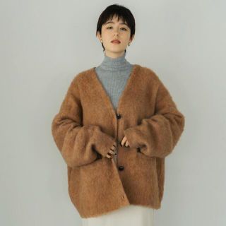 アメリヴィンテージ(Ameri VINTAGE)のknuthmarf volume mohair cardigan/brown(カーディガン)