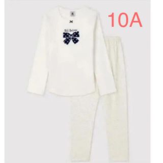 プチバトー(PETIT BATEAU)のプチバトー10a 140 リボンとドット柄のパジャマ　ロンT レギンス(パジャマ)