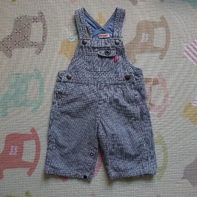 mikihouse(ミキハウス)のMIKI HOUSE original ストライプ オーバーオール Mサイズ キッズ/ベビー/マタニティのキッズ服女の子用(90cm~)(その他)の商品写真