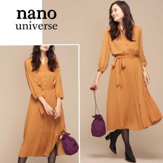 ナノユニバース(nano・universe)の軽やかプリーツが揺れる♪　七分丈ロングワンピース　S キャメル(ロングワンピース/マキシワンピース)