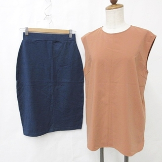 ミラオーウェン(Mila Owen)のミラオーウェン スライ ブラウス スカート 2枚セット プルオーバー茶 紺  1(シャツ/ブラウス(半袖/袖なし))