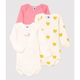 プチバトー(PETIT BATEAU)の新品未使用  プチバトー  24m 長袖ボディ3枚組  amour（愛）プリント(肌着/下着)