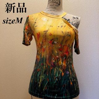 新品★イエロー★花柄★総柄★ワンショルダーセクシートップス★社交ダンス★M(Tシャツ(半袖/袖なし))