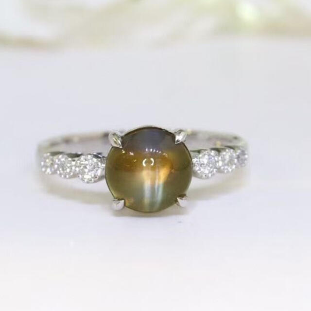 天然キャッツアイ ダイヤ リング 2.3ct k18 f - リング(指輪)