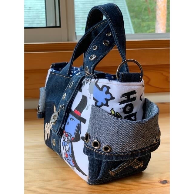 ハンドメイド2wayトートバッグSS☆デニム リメイク×スヌーピー×ハロウィン