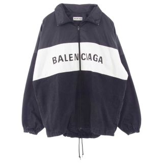 バレンシアガ(Balenciaga)のBALENCIAGA バレンシアガ 18AW 529213 TBQ03 国内正規品 ロゴプリント デニム切替 ポプリンシャツ トラックジャケット ブラック系 ホワイト系 34【中古】(その他)