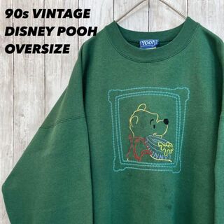 ミッキーマウス(ミッキーマウス)の90sヴィンテージ古着DISNEY クマのプーさん刺繍スウェットトレーナー緑男女(スウェット)
