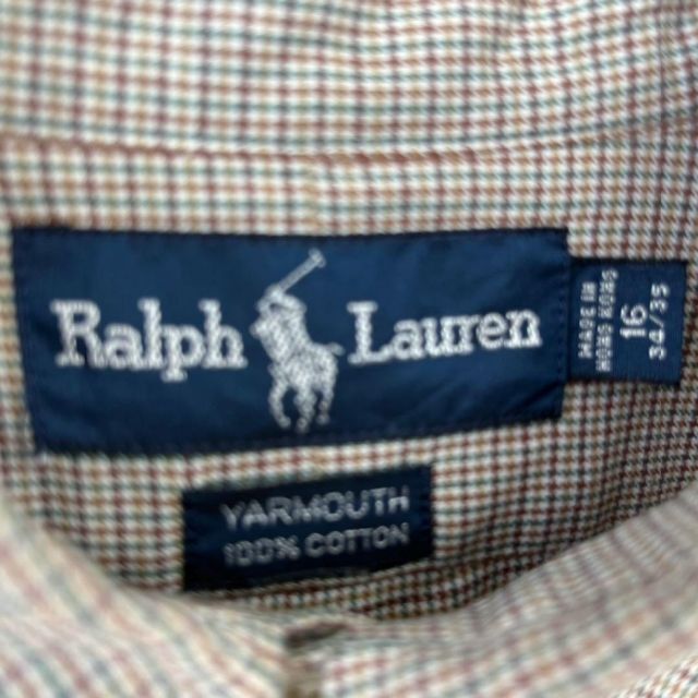 Ralph Lauren(ラルフローレン)の90sヴィンテージ　ラルフローレン　長袖ポニー刺繍ロゴ千鳥格子チェック柄ベージュ メンズのトップス(シャツ)の商品写真