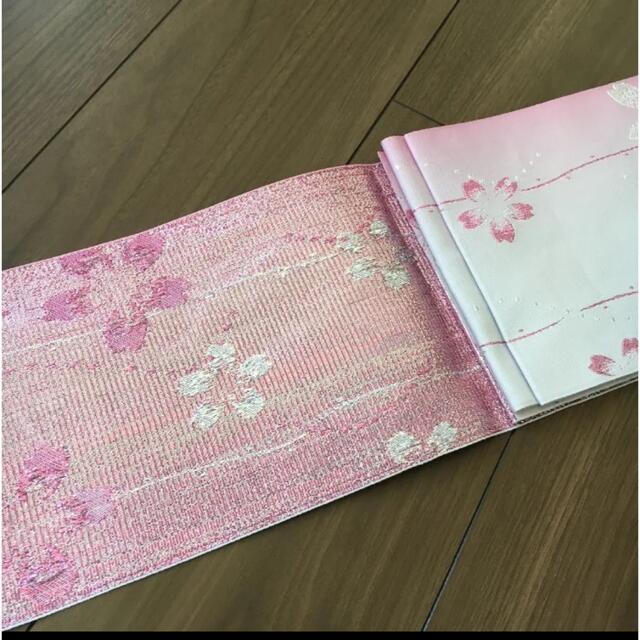 着物美人 浴衣帯 半幅帯 ピンク ラメ 桜 レディースの水着/浴衣(浴衣帯)の商品写真