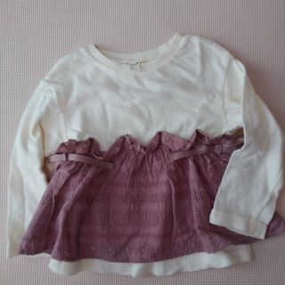 エフオーキッズ(F.O.KIDS)の美品　ｱﾌﾟﾚﾚｸｰﾙ　トップス　90   ﾋﾞｽﾁｪ風　フリル(Tシャツ/カットソー)