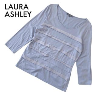 ローラアシュレイ(LAURA ASHLEY)のローラアシュレイ カットソー L デザインTシャツ ブルー 薄手 インナー 古着(Tシャツ(長袖/七分))