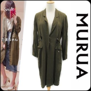 ムルーア(MURUA)のMURUA やや薄手 トレンチコート？ カーキ系 ミモレ丈 シャーリング(トレンチコート)