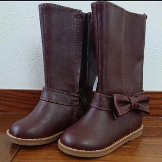 【新品タグ付】GAP 13.5cm リボン付き レザー調 ロングブーツ