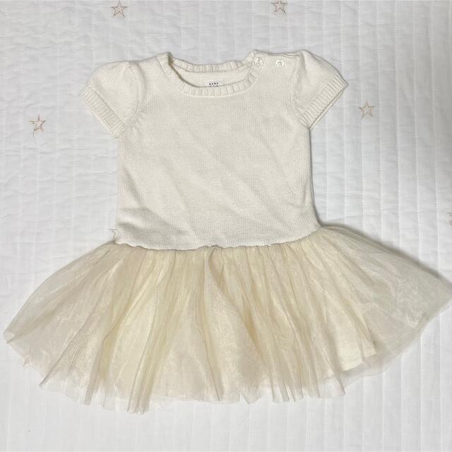 babyGAP(ベビーギャップ)の【baby GAP】半袖ニットワンピース80cm 白　チュールスカート キッズ/ベビー/マタニティのベビー服(~85cm)(ワンピース)の商品写真