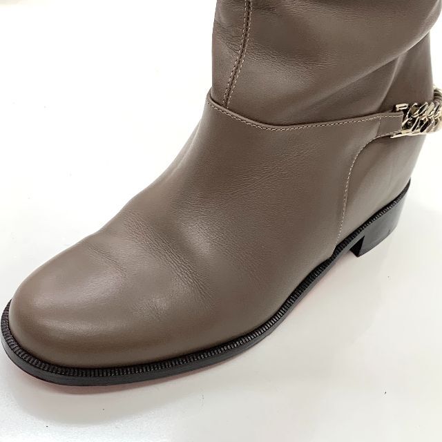 4767 クリスチャンルブタン レザー チェーン ロングブーツ ブラウン 全