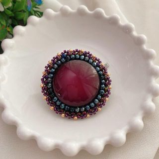 ヘアフック　ビーズ刺繍☆レッド(ヘアアクセサリー)