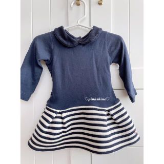 プチバトー(PETIT BATEAU)のPETIT BATEAU 襟付きマリニエールラインワンピース♡12m/74cm(ワンピース)