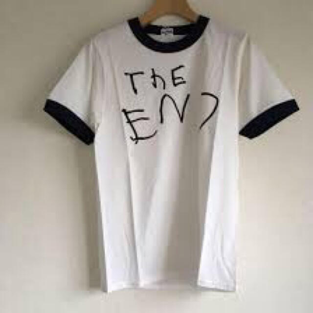 irojikake THE END リンガー Tシャツ ホワイト　ネイビー レディースのトップス(Tシャツ(半袖/袖なし))の商品写真