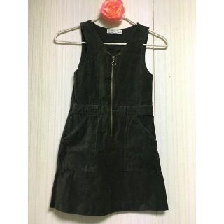 ザラキッズ(ZARA KIDS)の128 8歳 ZARA キッズ ワンピ ディープグリーン(ワンピース)