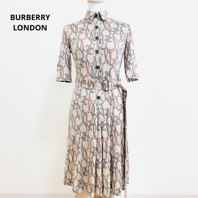 BURBERRY(バーバリー)のバーバリーロンドン　ベルト柄　総柄　ベルテッド　ワンピース　ややスレあり　40 レディースのワンピース(ロングワンピース/マキシワンピース)の商品写真