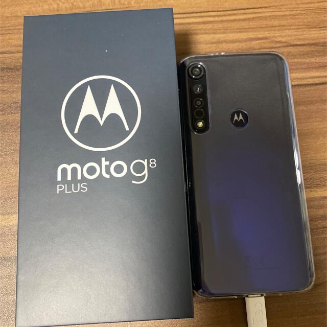 スマートフォン/携帯電話モトローラ Moto G8 Plus コズミックブルー　SIMフリー　ケース付き