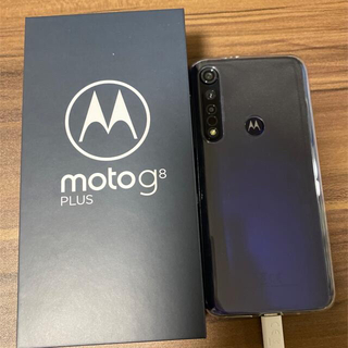 モトローラ(Motorola)のモトローラ Moto G8 Plus コズミックブルー　SIMフリー　ケース付き(スマートフォン本体)