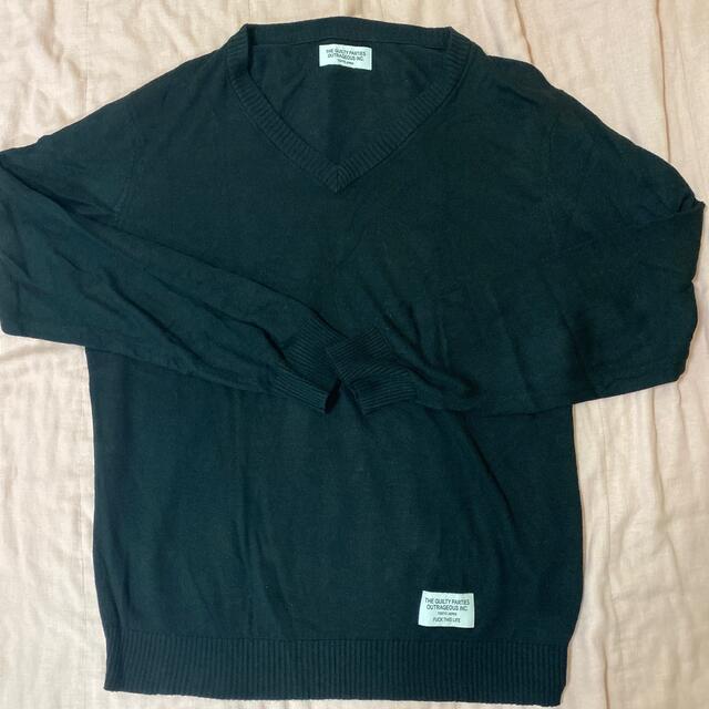 ワコマリア Vネック ニット レーヨン シルク 黒 XL-