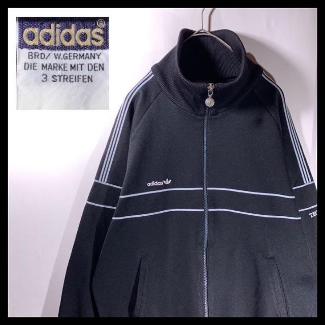 80s adidas トラックジャケット ジャージ デサント製 西ドイツ 黒 L