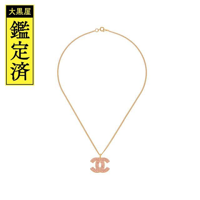 CHANEL シャネル ココマークネックレス ピンクラインストーン×GP