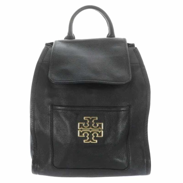 茄子紺 トリーバーチ リュックサック デイパック レザー ロゴ 黒
