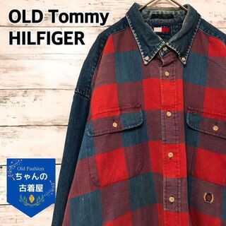 トミーヒルフィガー(TOMMY HILFIGER)の90s オールドトミーヒルフィガー 長袖デニムシャツ メンズXL チェック(シャツ)