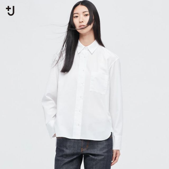 UNIQLO(ユニクロ)の1日sale★新品 +Jスーピマコットンシャツ 白シャツL レディースのトップス(シャツ/ブラウス(長袖/七分))の商品写真