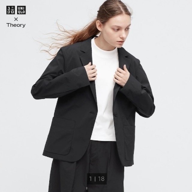 UNIQLO(ユニクロ)のユニクロ×セオリー 感動ジャケット 感動タックイージーパンツ セットアップ 黒 レディースのフォーマル/ドレス(スーツ)の商品写真