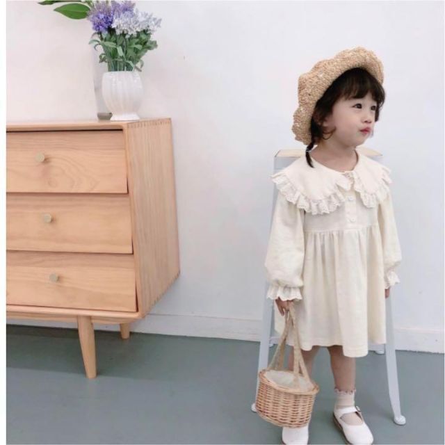 ♡ワンピース♡　ビッグカラー　フレア　レース　アイボリー　韓国　子供服　かわいい キッズ/ベビー/マタニティのキッズ服女の子用(90cm~)(ワンピース)の商品写真