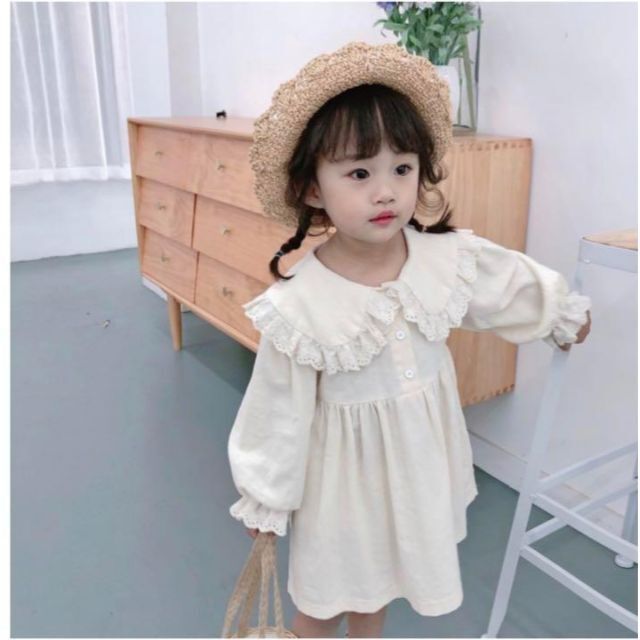 ♡ワンピース♡　ビッグカラー　フレア　レース　アイボリー　韓国　子供服　かわいい キッズ/ベビー/マタニティのキッズ服女の子用(90cm~)(ワンピース)の商品写真