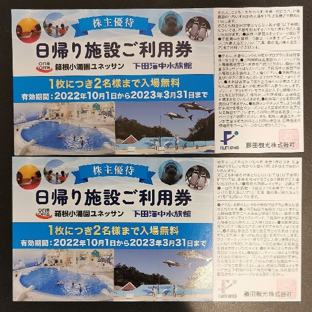 ゆうパケッ㊉ 【匿名配送】藤田観光 2枚 ユネッサン 下田海中水族館
