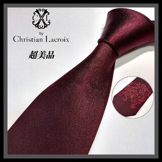147【Christian Lacroix】ネクタイ  赤×刺繍